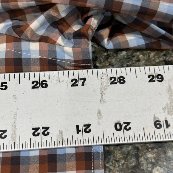 Proper Sport Mens Plaid Button Up Shirt 2XT Brown Blue White Wrinkle Resistant - Picture 9 of 9